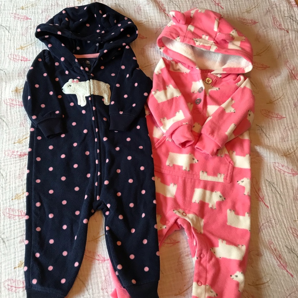 CARTERS Baby Girl Hooded Day Rompers Bundle of 2